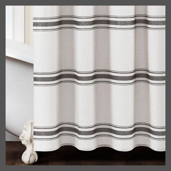 Lush Decor - Farmhouse Striped Shower Curtain Black - Lush Déco Black - Picture 4 of 4